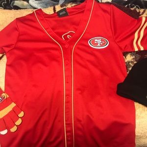 49ers gear Jersey, gloves, & Beanie